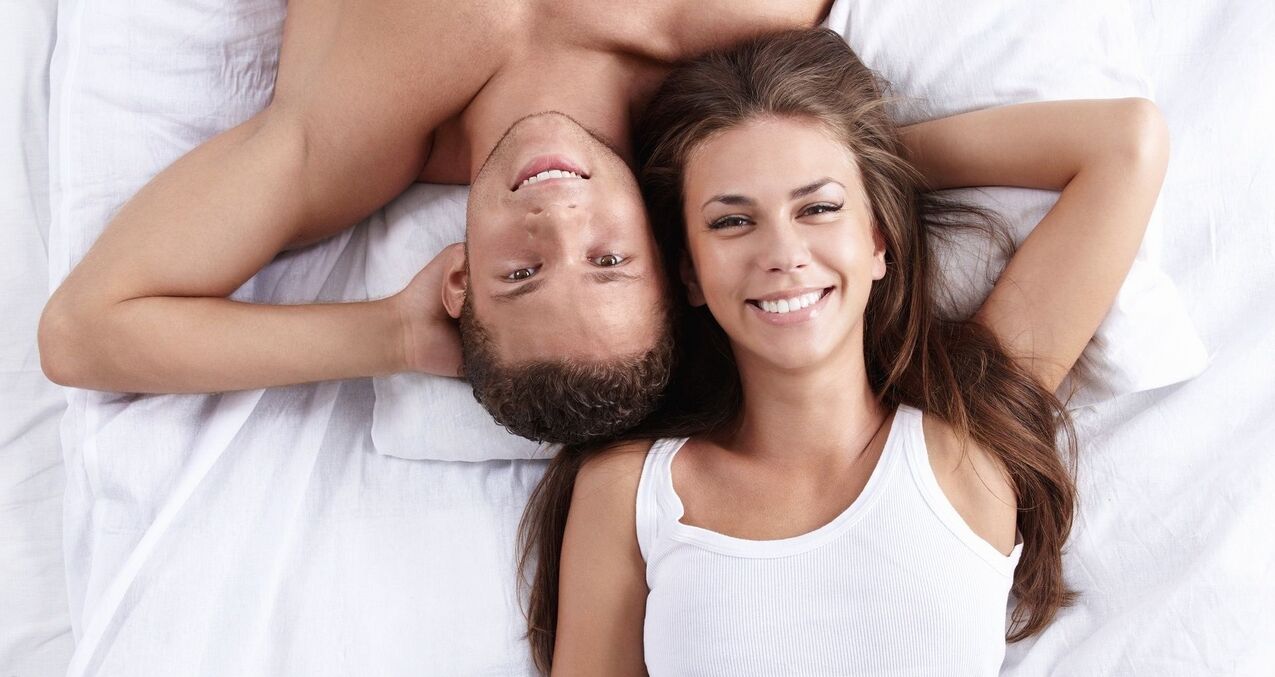 A woman and a sexually enhanced man share the same bed